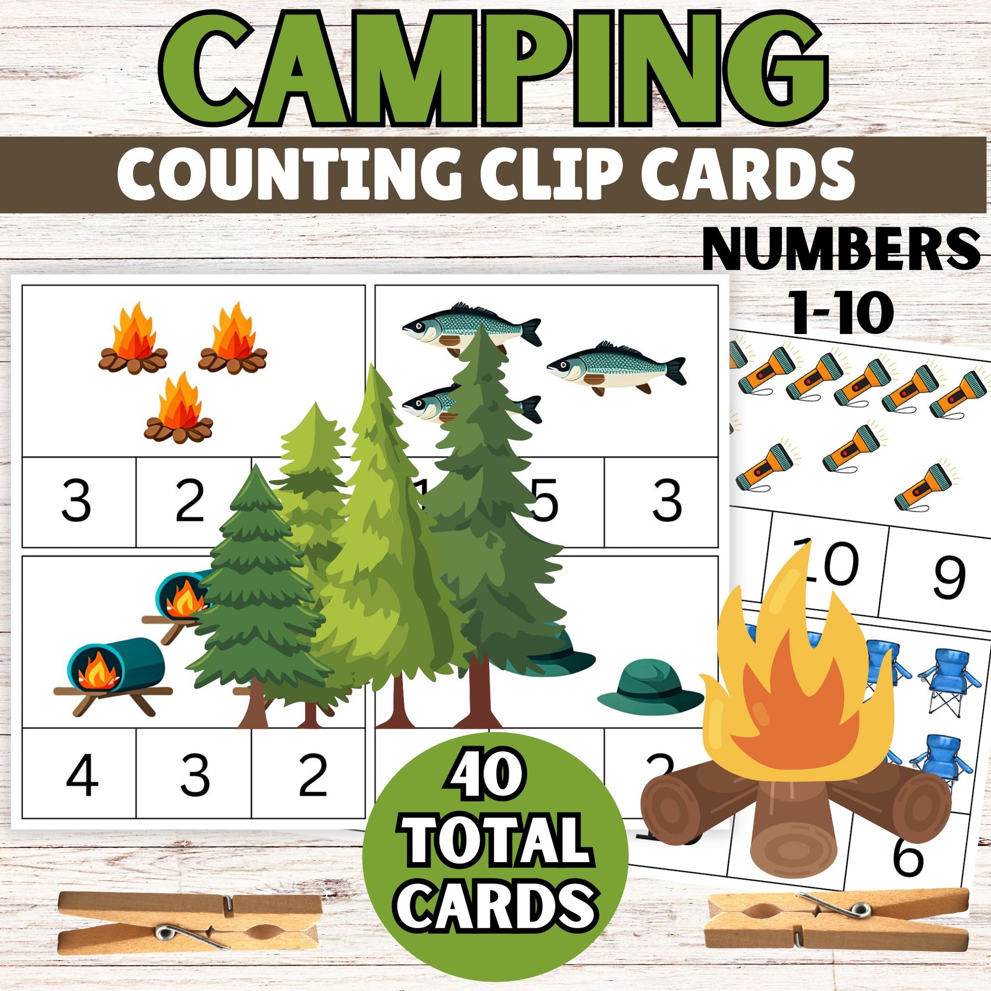 Camping Counting Clip Cards - Printable Camping Themed Counting Mats