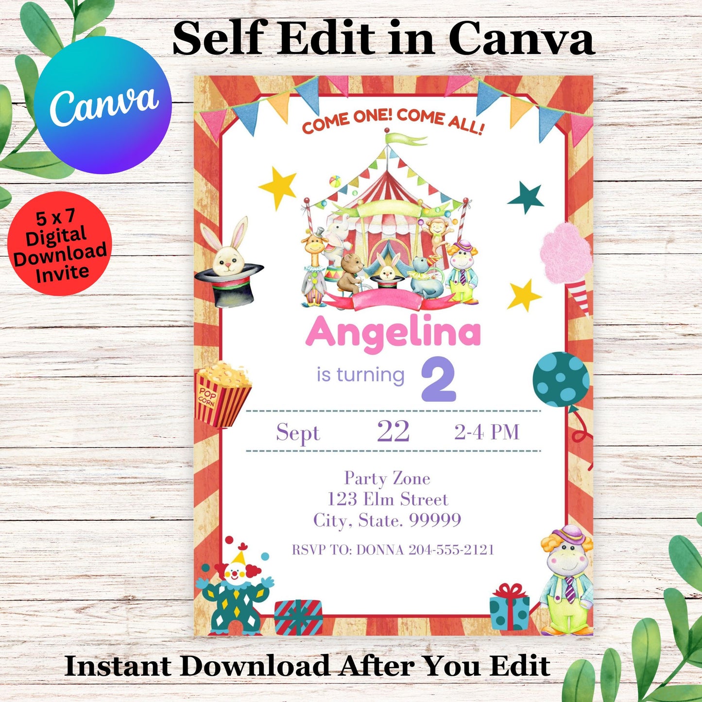 Circus Carnival Birthday Invitation Template - Editable Carnival Birthday Invite in Canva
