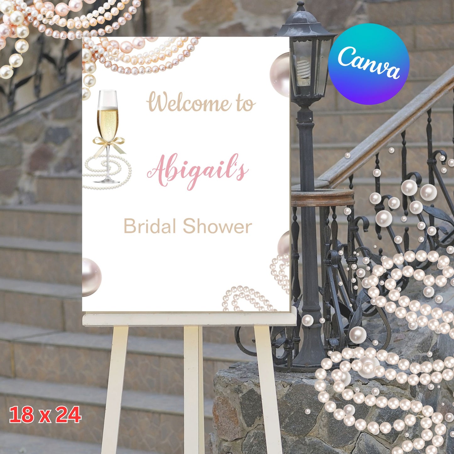 Prosecco and Pearls Bridal Shower Welcome Sign- Printable Pearls Welcome Poster