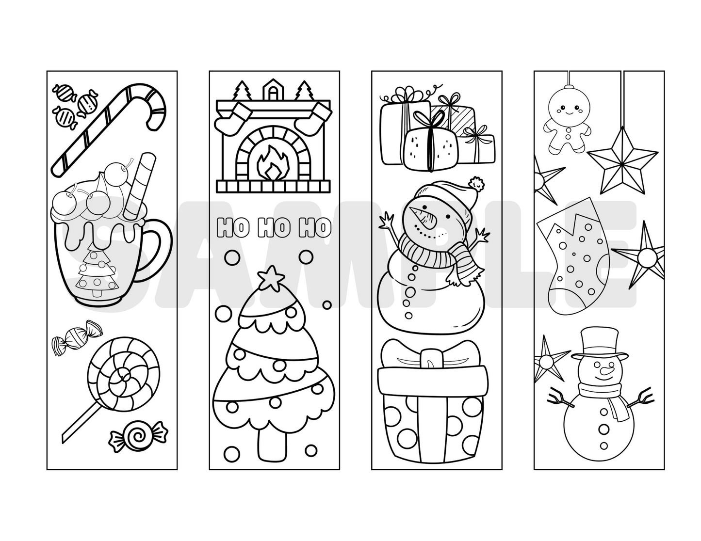 christmas coloring page bookmarks for kids