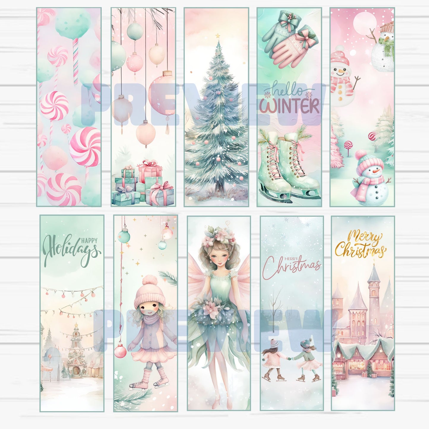 whimsical christmas pink mint bookmarks for girls