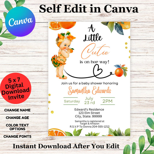 A Little Cutie is on her Way Baby Shower Invitation Template - Girl Baby Shower Invitations Printable