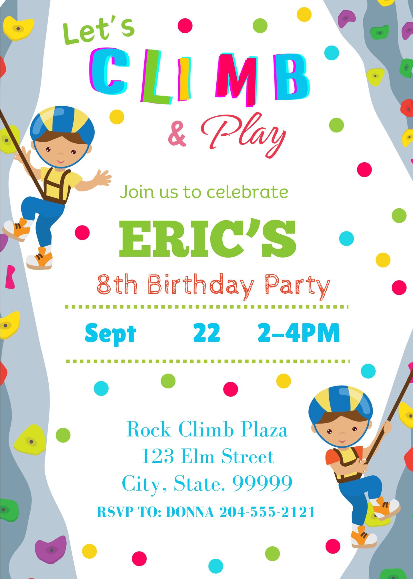 rock climb party invite template