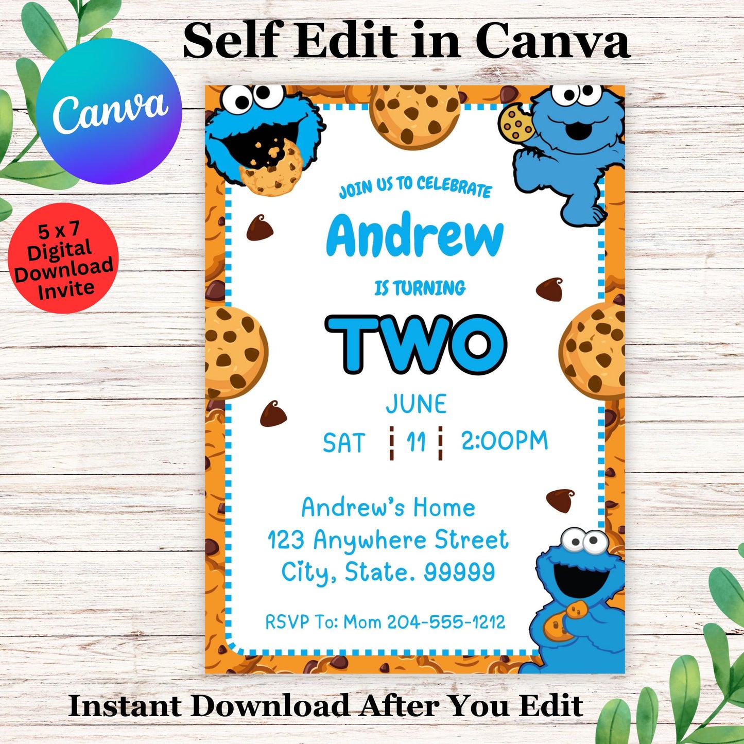 Cookie Monster Birthday Invitation Template - Editable Cookie Monster Invitation In Canva
