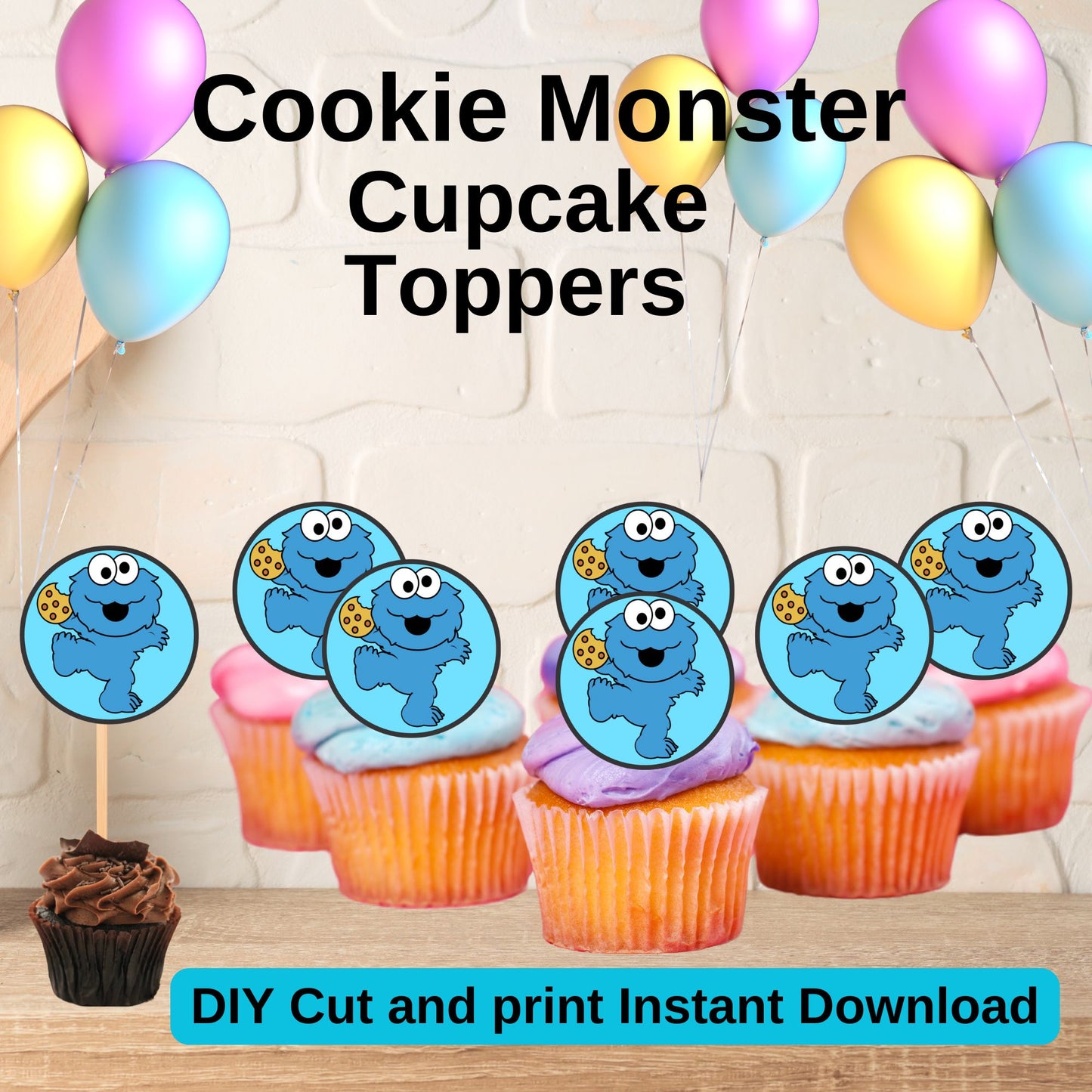 Cookie Monster Cupcake Toppers - Printable Cooke Monster Cupcake Toppers Online
