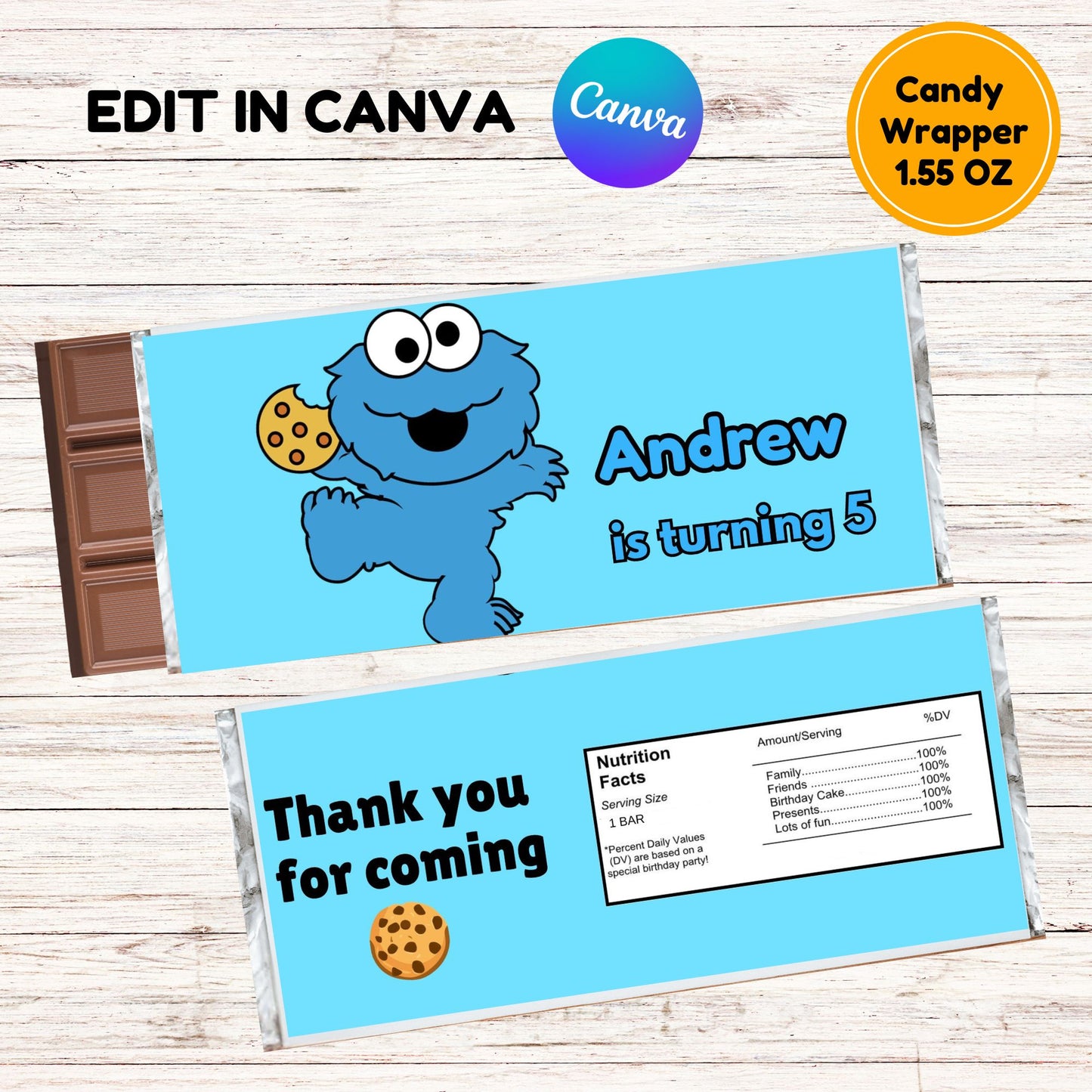 cookie monster party favor candy bars
