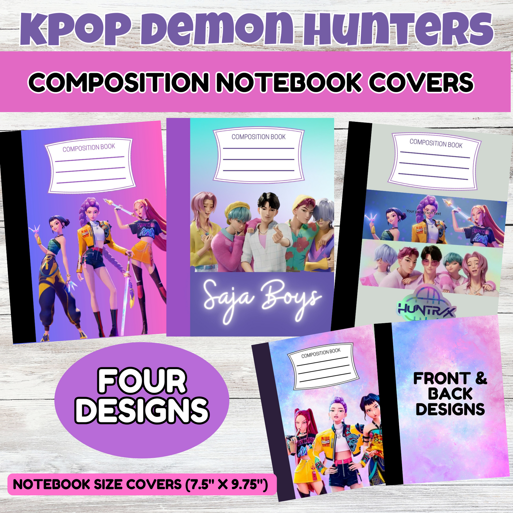 Kpop Demon Hunters Composition Notebook Covers - Printable Demon Hunter Notebook Labels