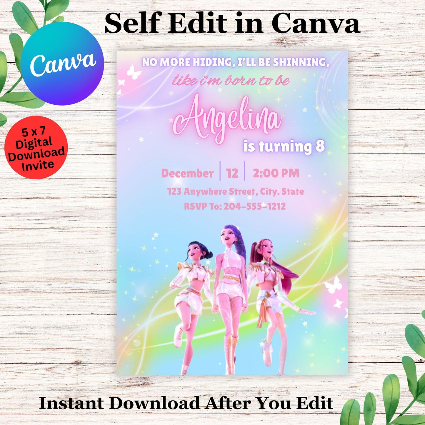 Sparkle KPOP Demon Hunters Birthday Invitation Template - Editable KPOP Demon Hunters Birthday Invite