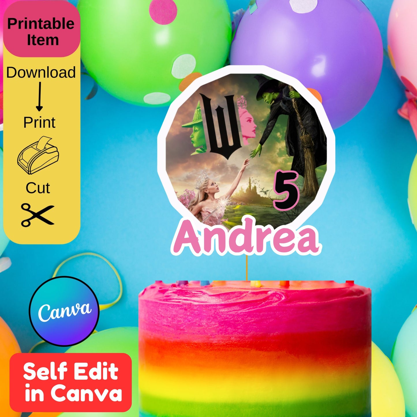 Wicked Birthday Cake Topper Template - Editable Wicked Cake Topper - Printable