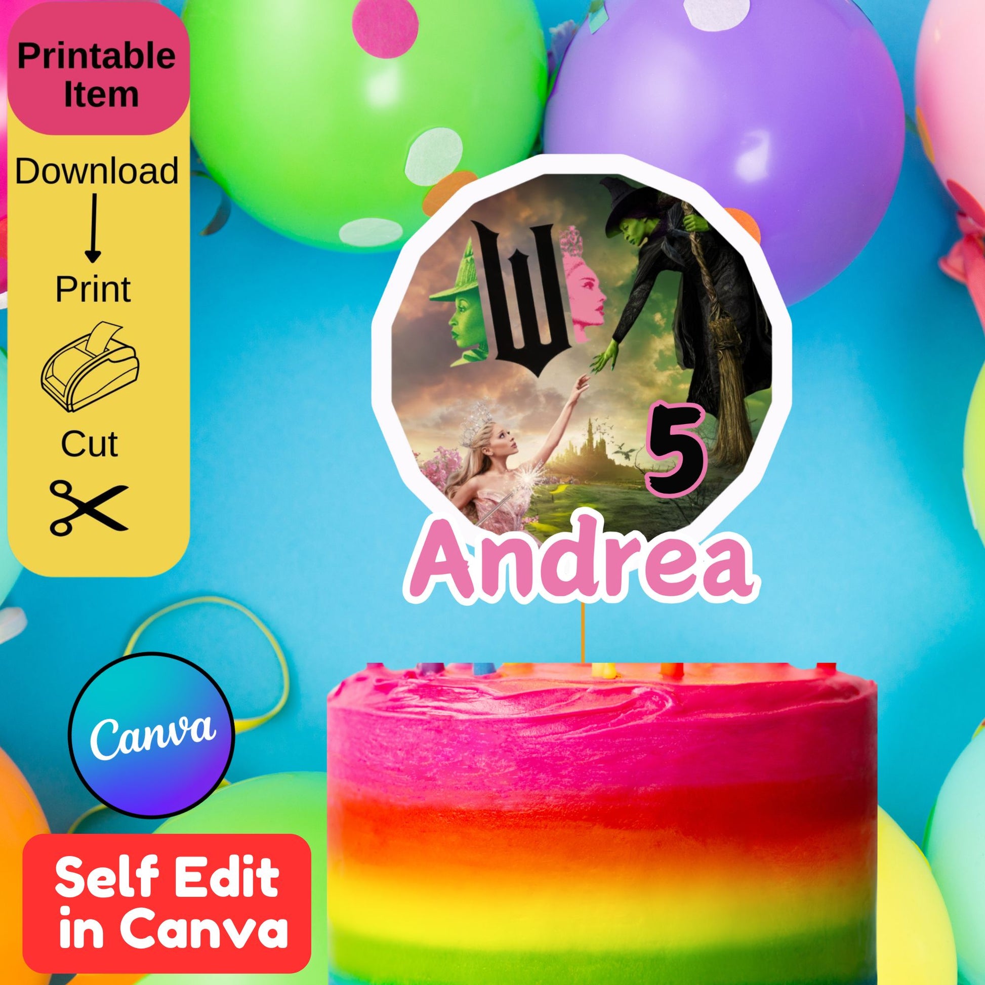 Wicked Birthday Cake Topper Template - Editable Wicked Cake Topper - Printable
