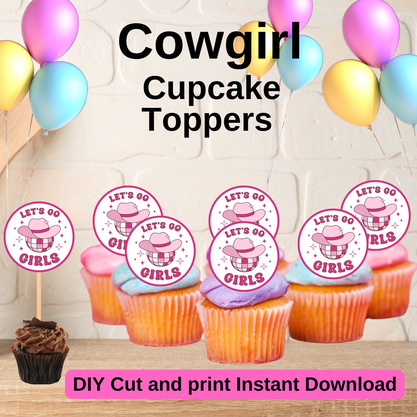 Space Cowgirl Cupcake Toppers - Printable Disco Cowgirl Cupcake Toppers