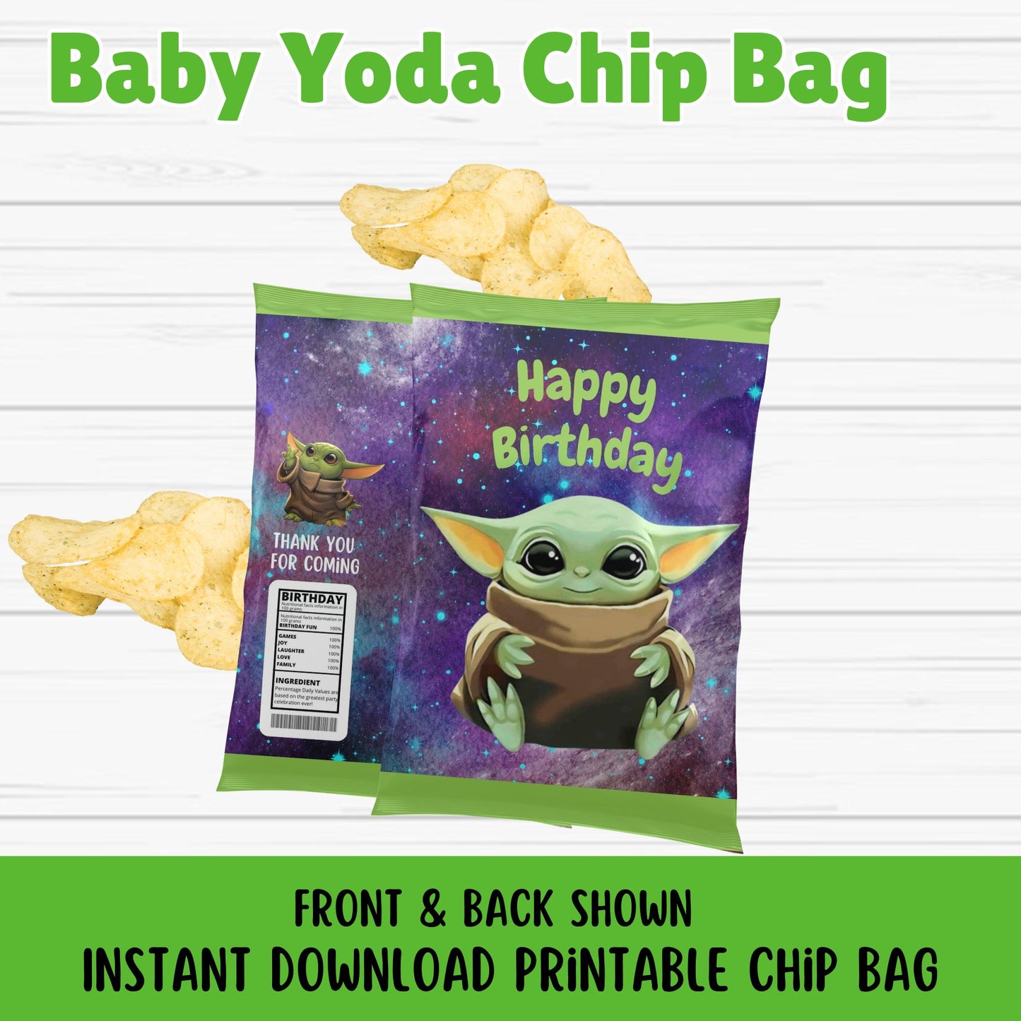 Baby Yoda Birthday Chip Bags Diy- Printable Baby Yoda Chip Bag Wrappers