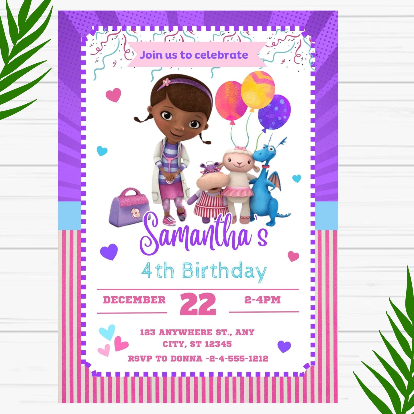 Doc Mcstuffins Birthday Invitation- Printable Doc Mcstuffins Birthday Invite