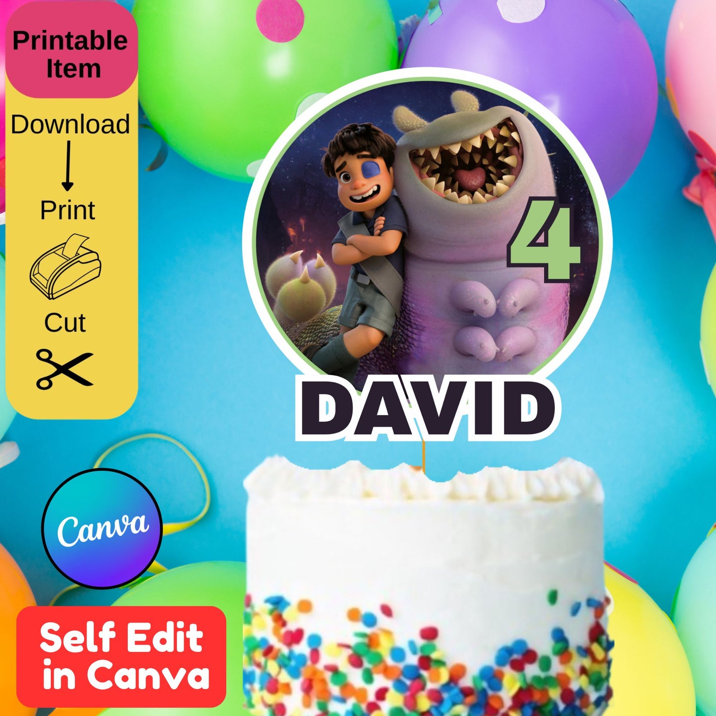 Elio Birthday Cake Topper - Editable Elio Birthday Cake Topper in Canva