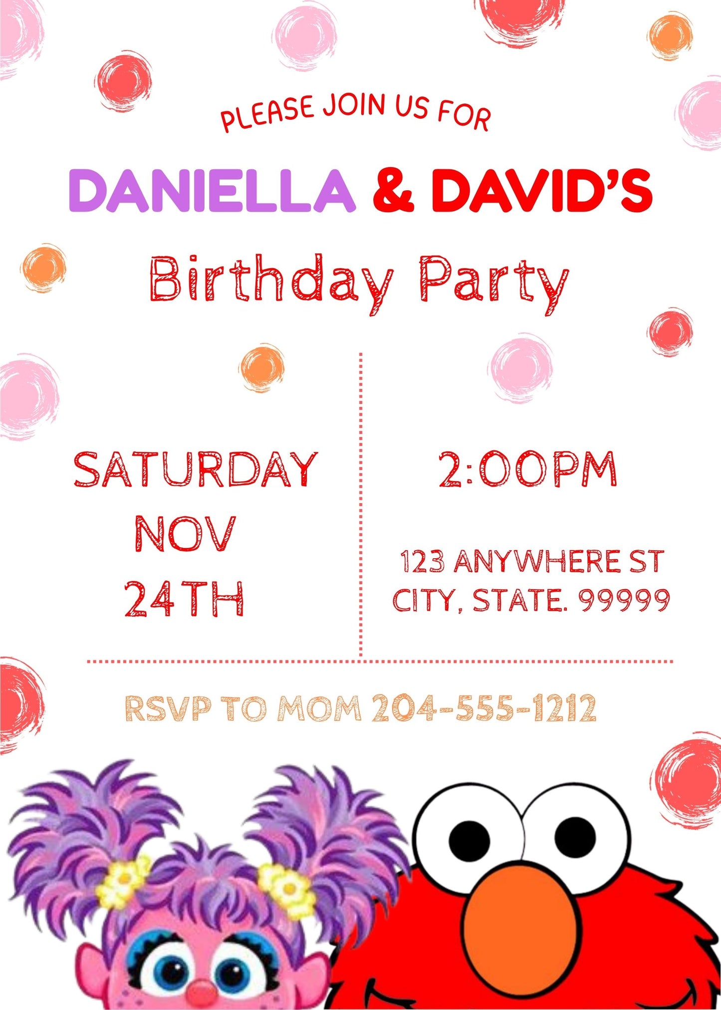 sesame street twins birthday invite