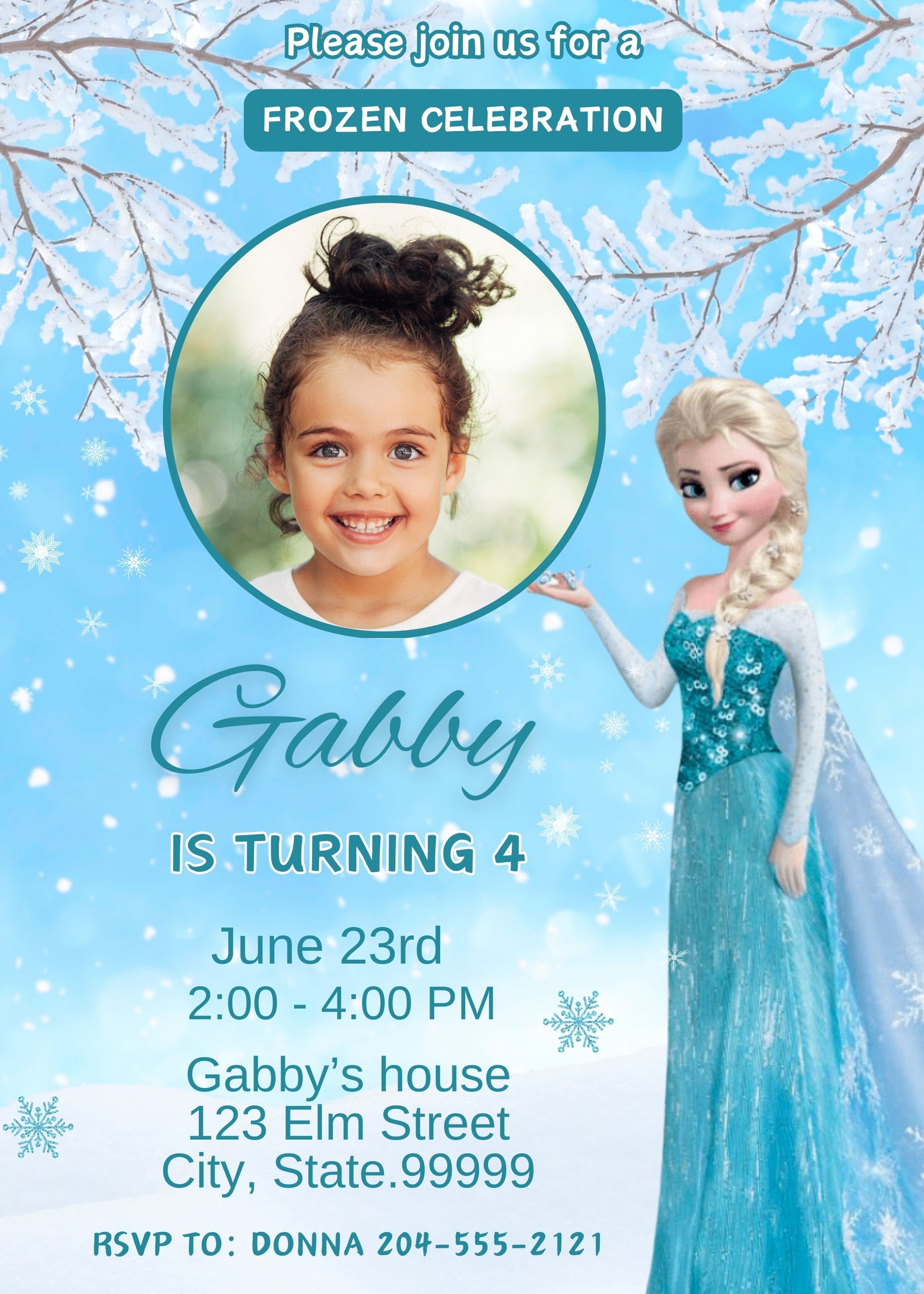 blue elsa birthday invitation template