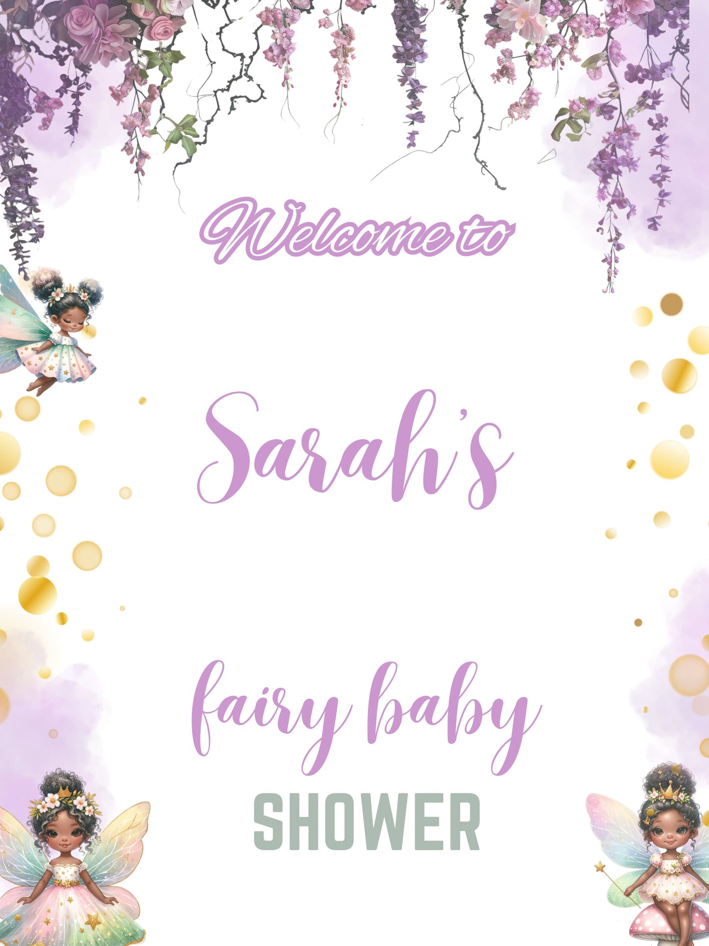 cute black fairy baby shower poster