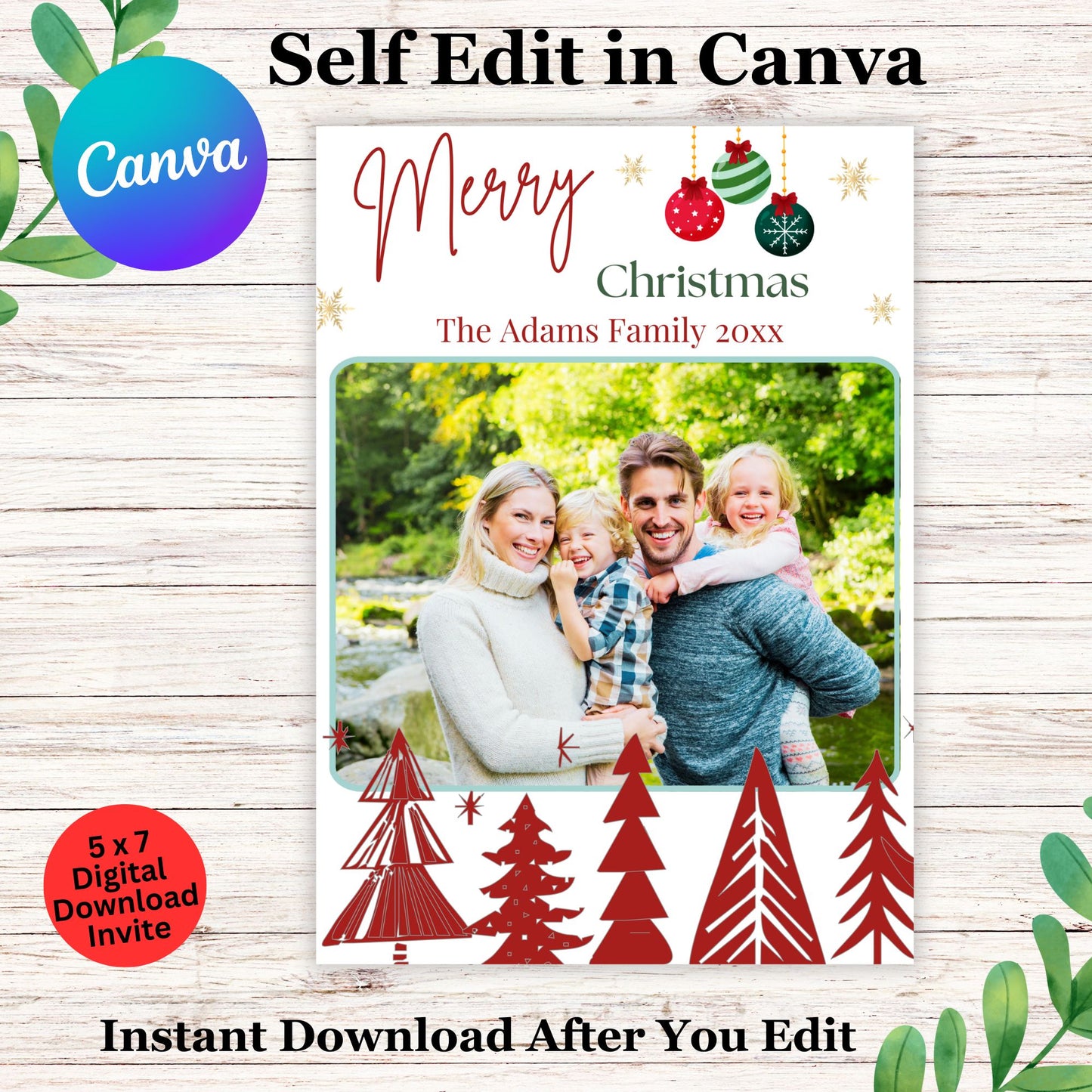 Cute Family Christmas Card Template - Editable Family Photo Christmas Card