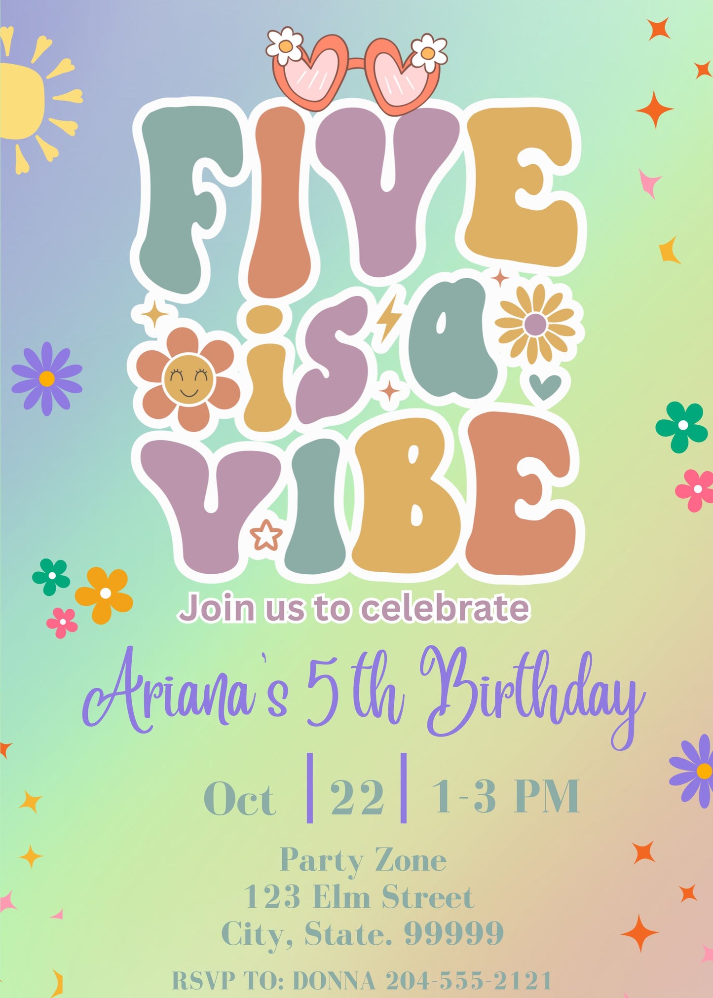groovy five is a vibe birthday invitation template