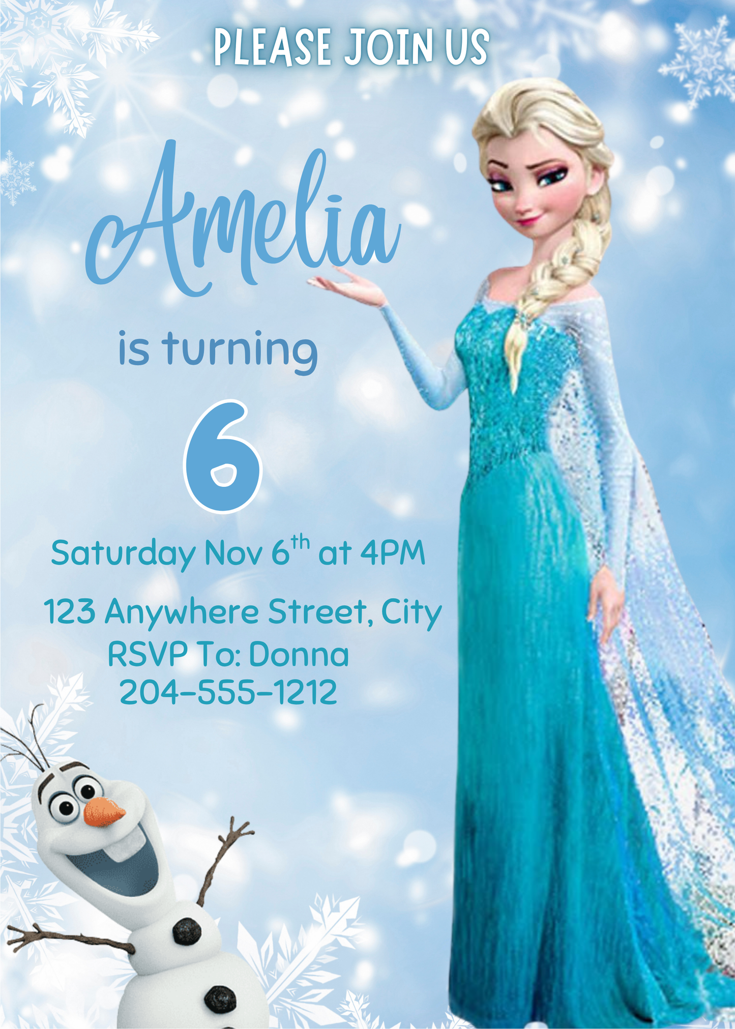 elsa and olaf birthday invite