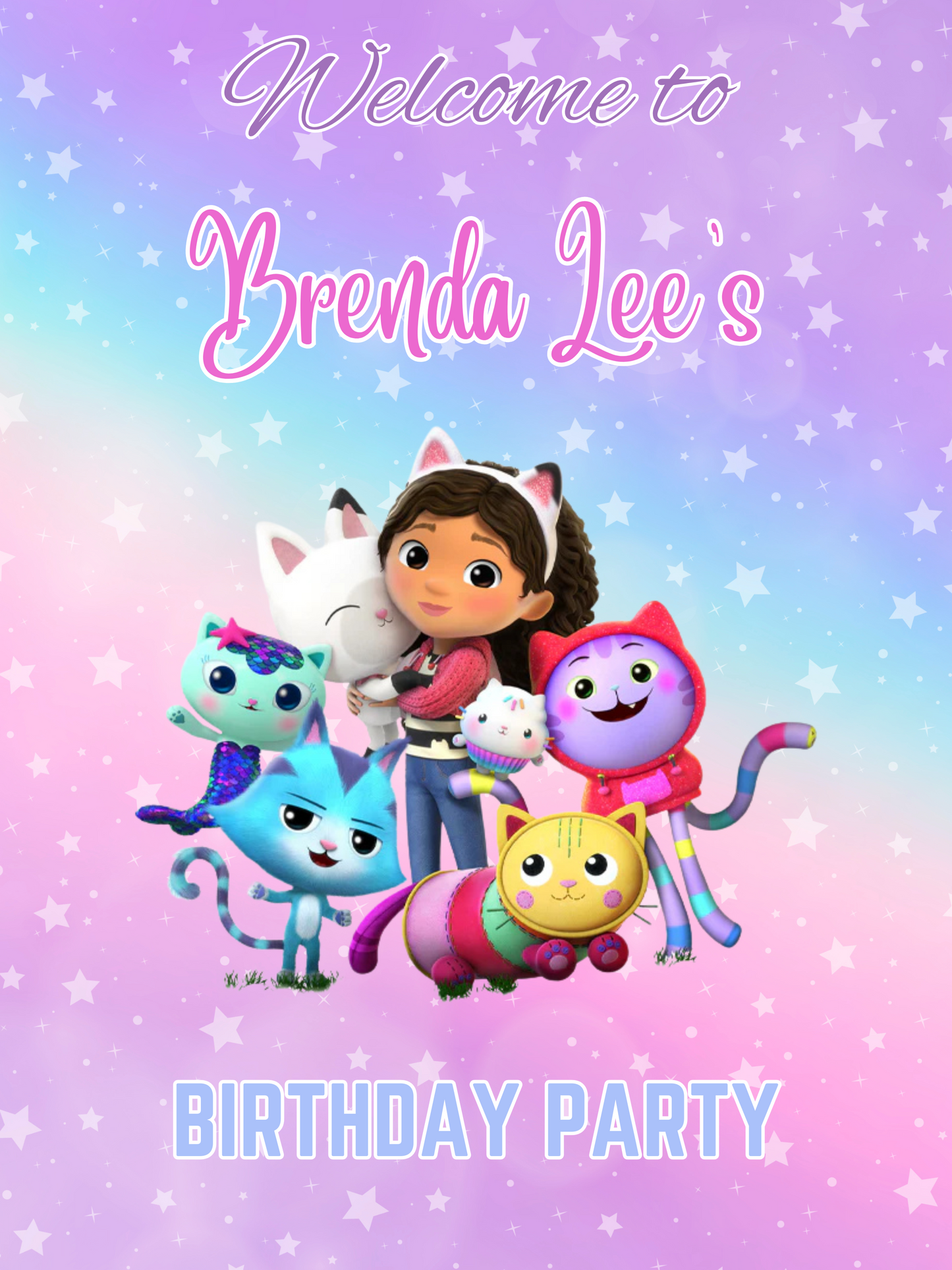 gabby dollhouse birthday party sign template