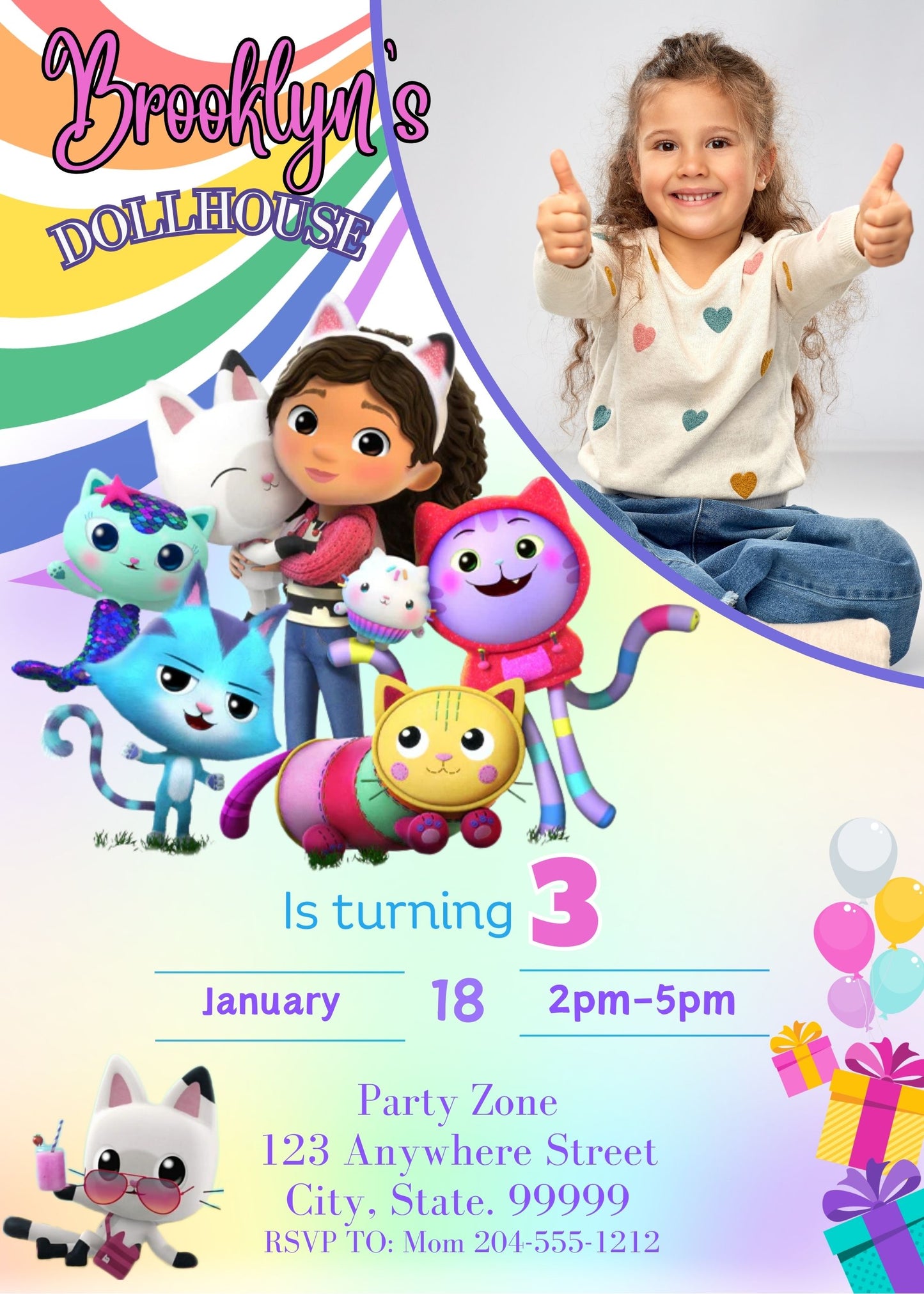 gabby dollhouse birthday party invitation