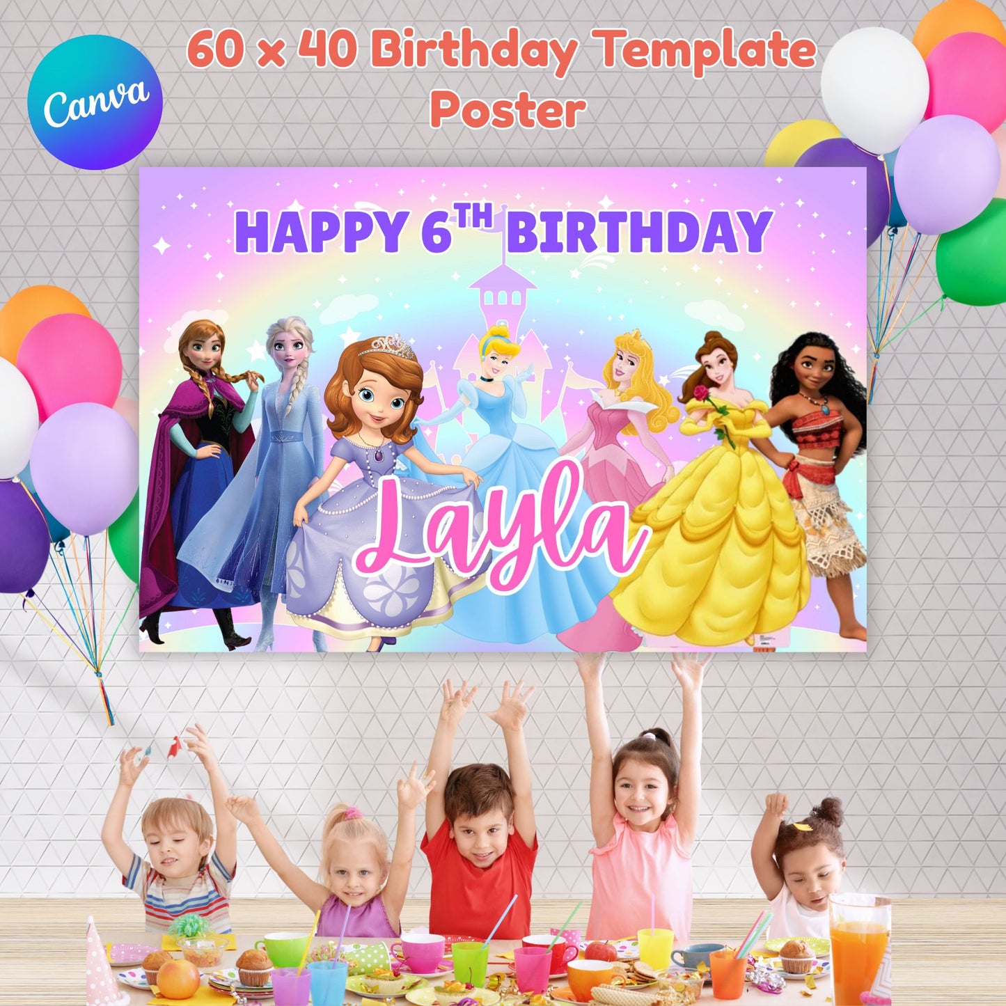 Princess Birthday Backdrop Poster - Printable Princess Backdrop Poster