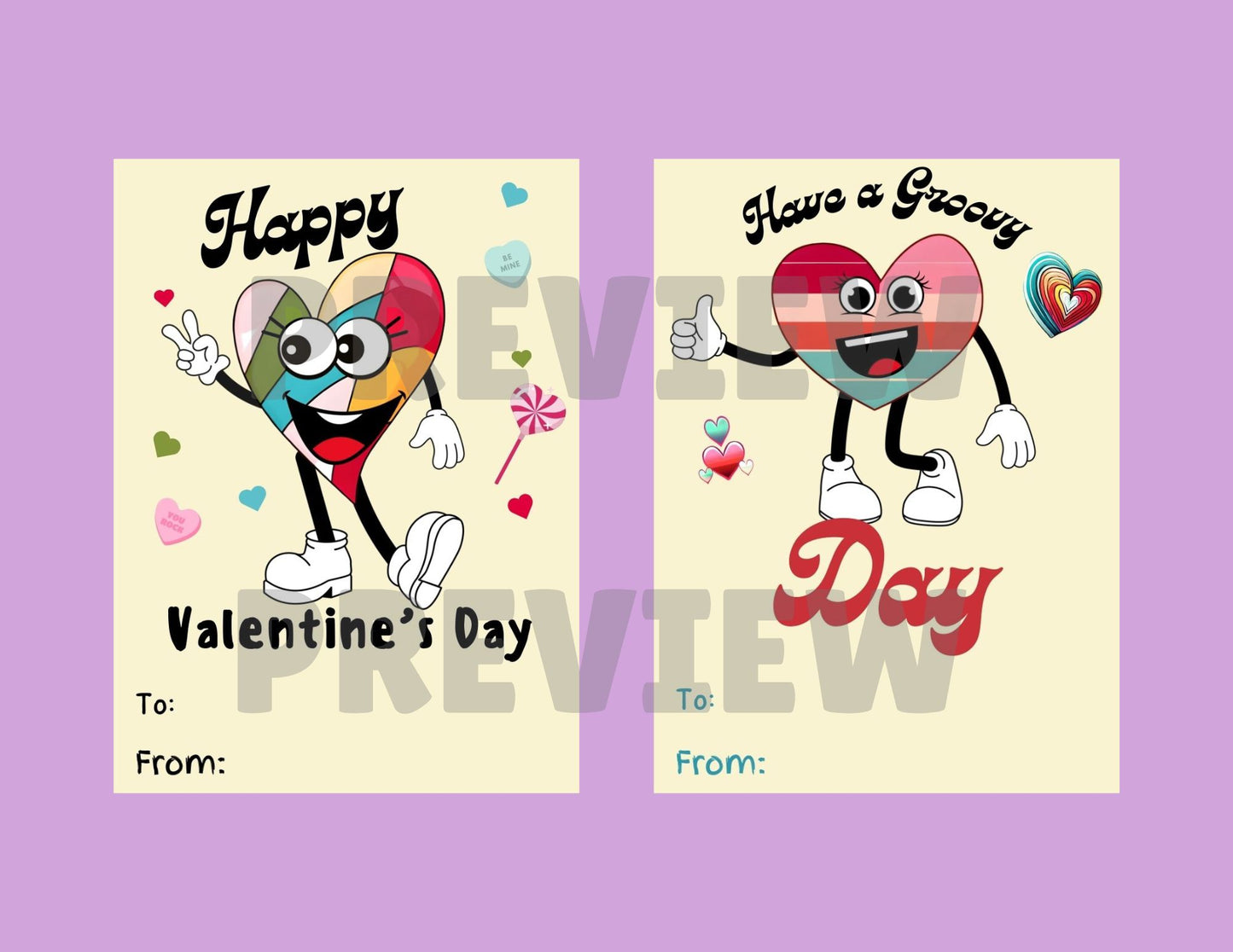 retro hearts valentine's day cards