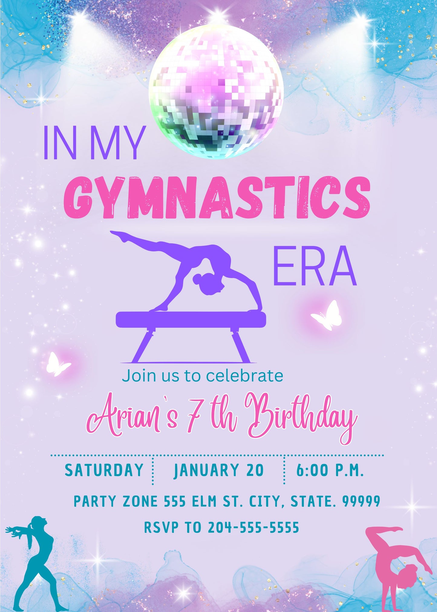 cute gymnastics birthday invitation