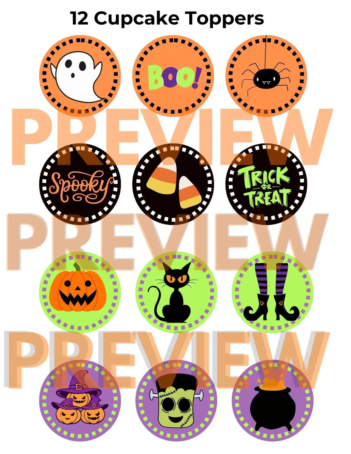 Cute Halloween Cupcake Toppers | Instant Download Printable | Spooky Sweet Party Decor | Ghost, Pumpkin & Bat Digital Cupcake Picks Girly Girl Tutus