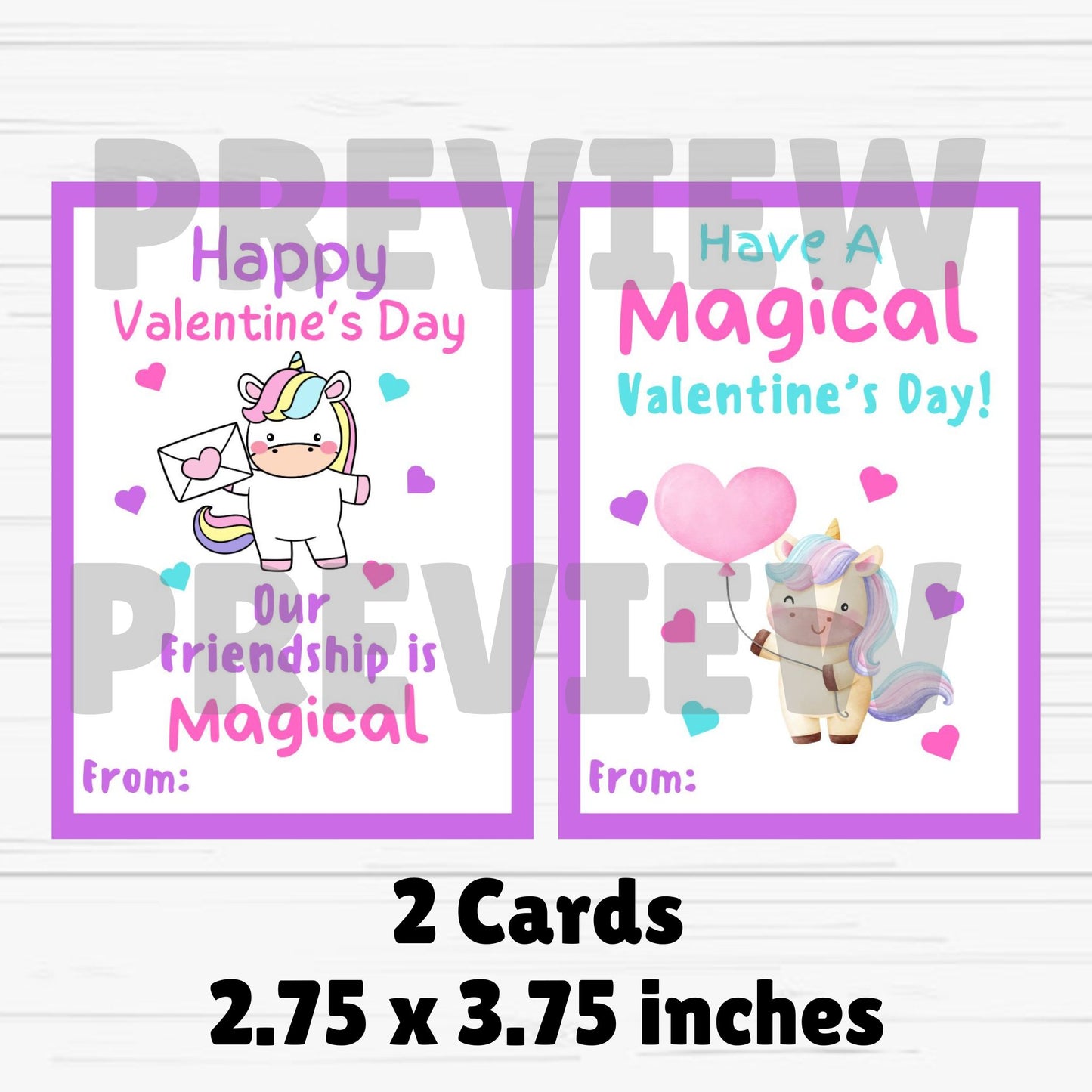 cute pink unicorn valentine's day cards
