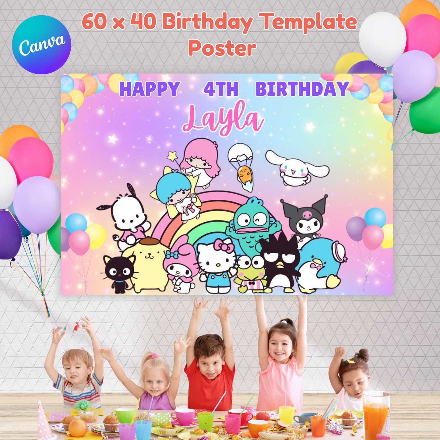 Hello Kitty and Friends Backdrop Poster - Printable Hello Kitty and Friends Background Poster