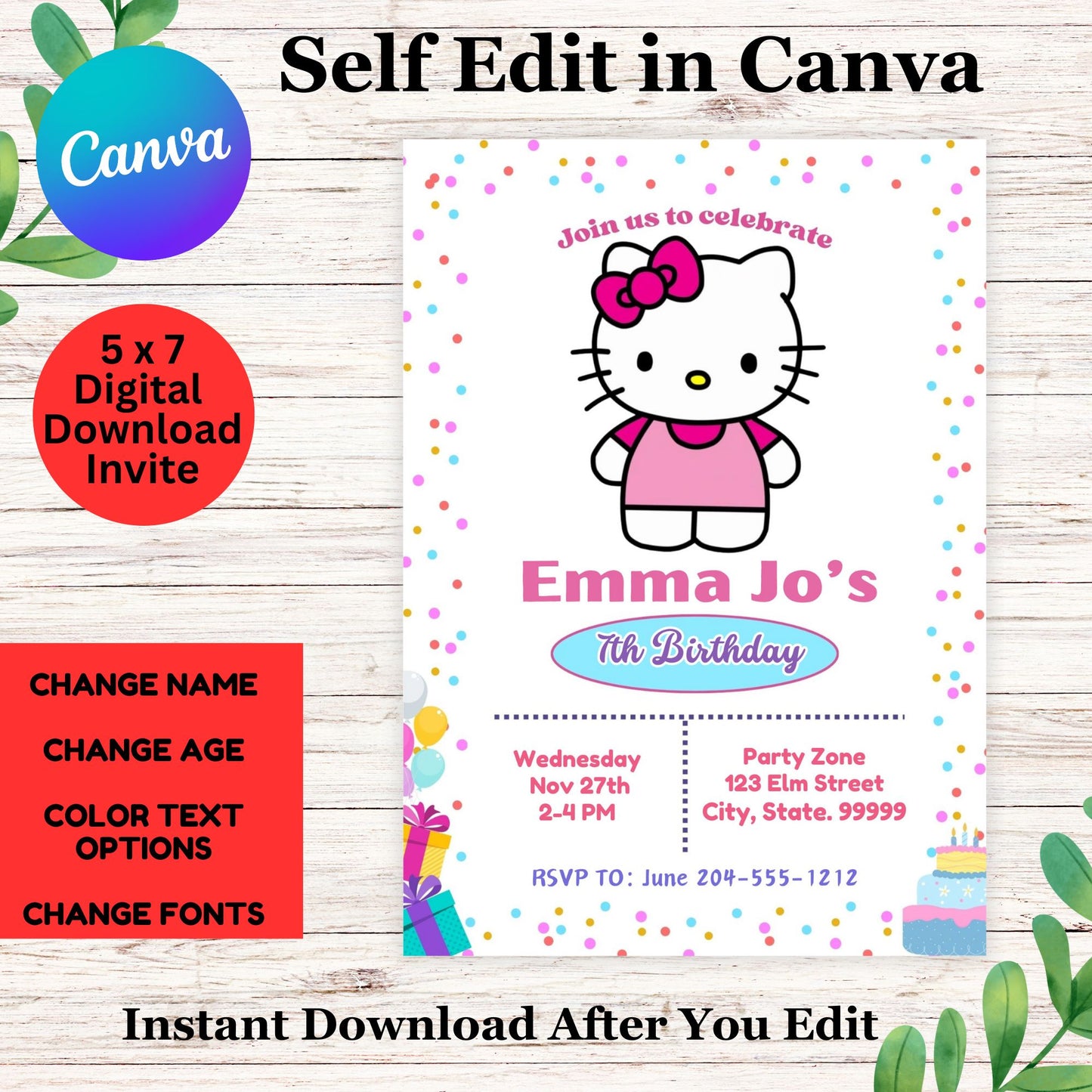 Hello Kitty Birthday Invitation- Hello Kitty Birthday Party Invitation Template