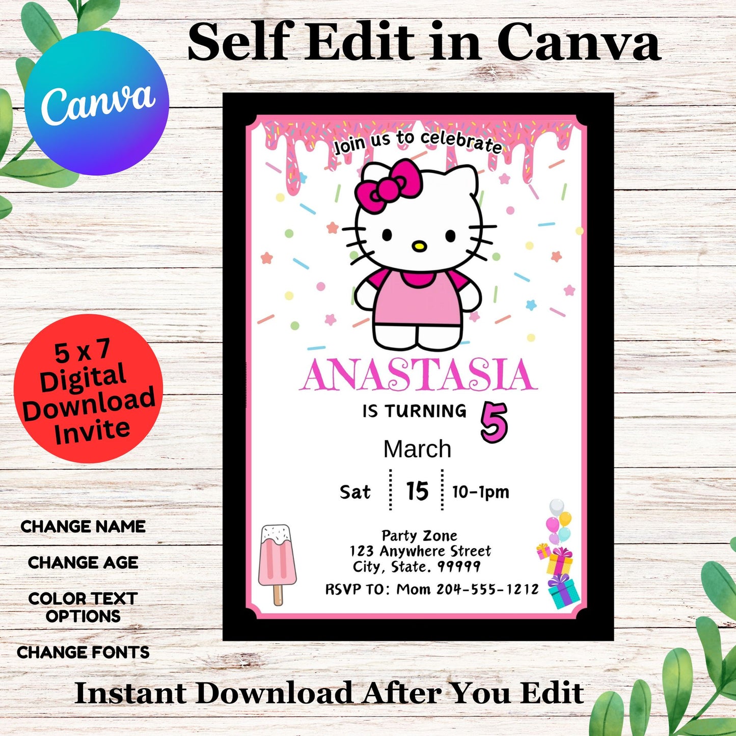 Hello Kitty Personalized Birthday Invitation Template -Hello Kitty Invite Template
