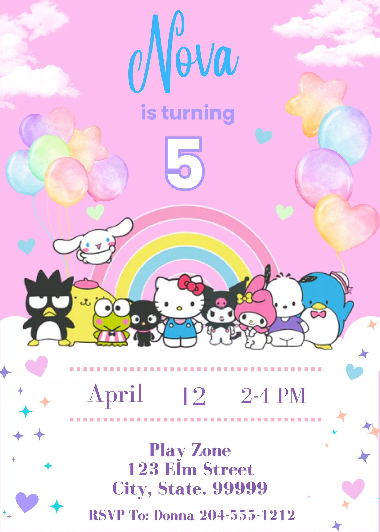hello kitty & friends invitation template
