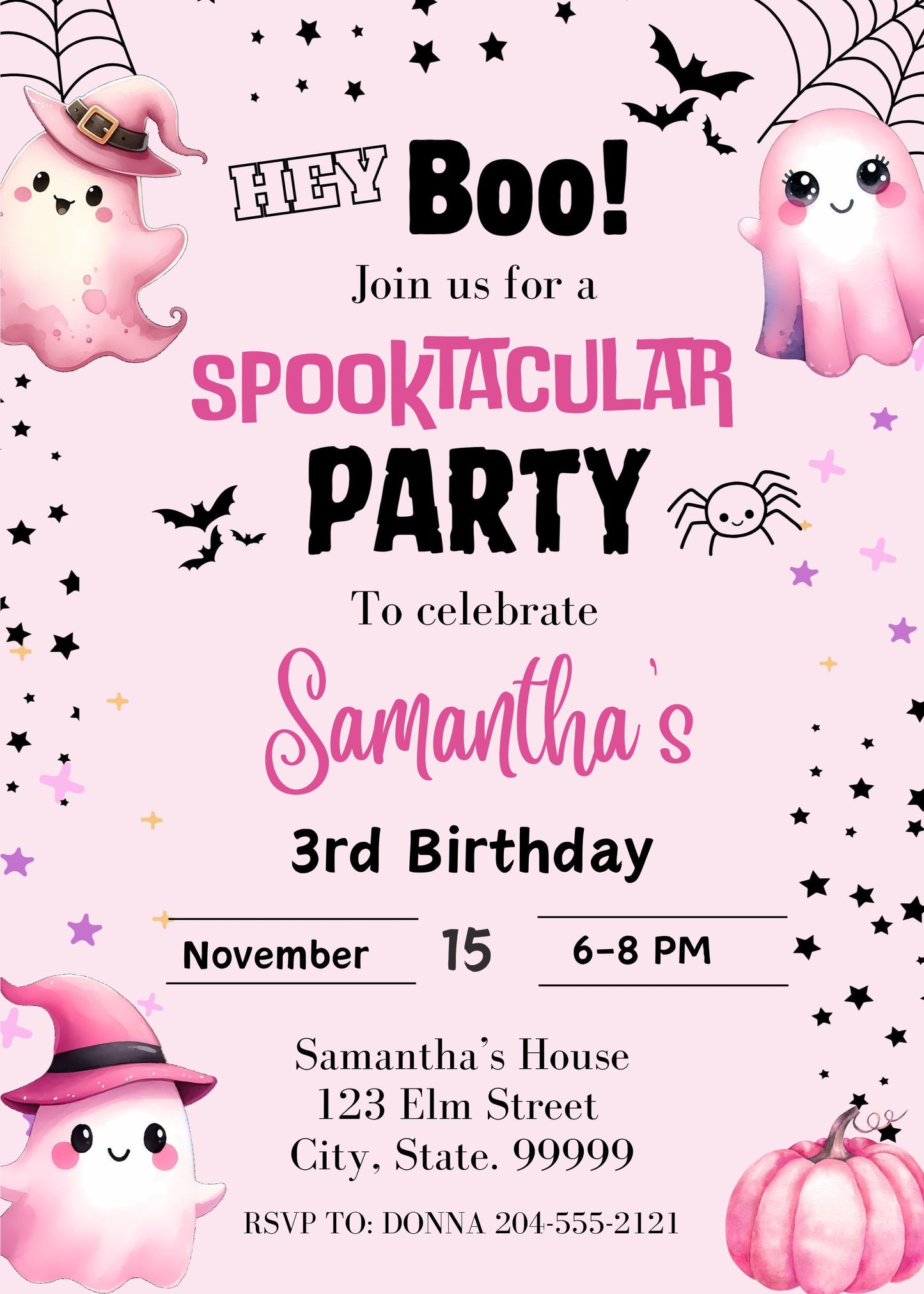 pink monster girl invitation template
