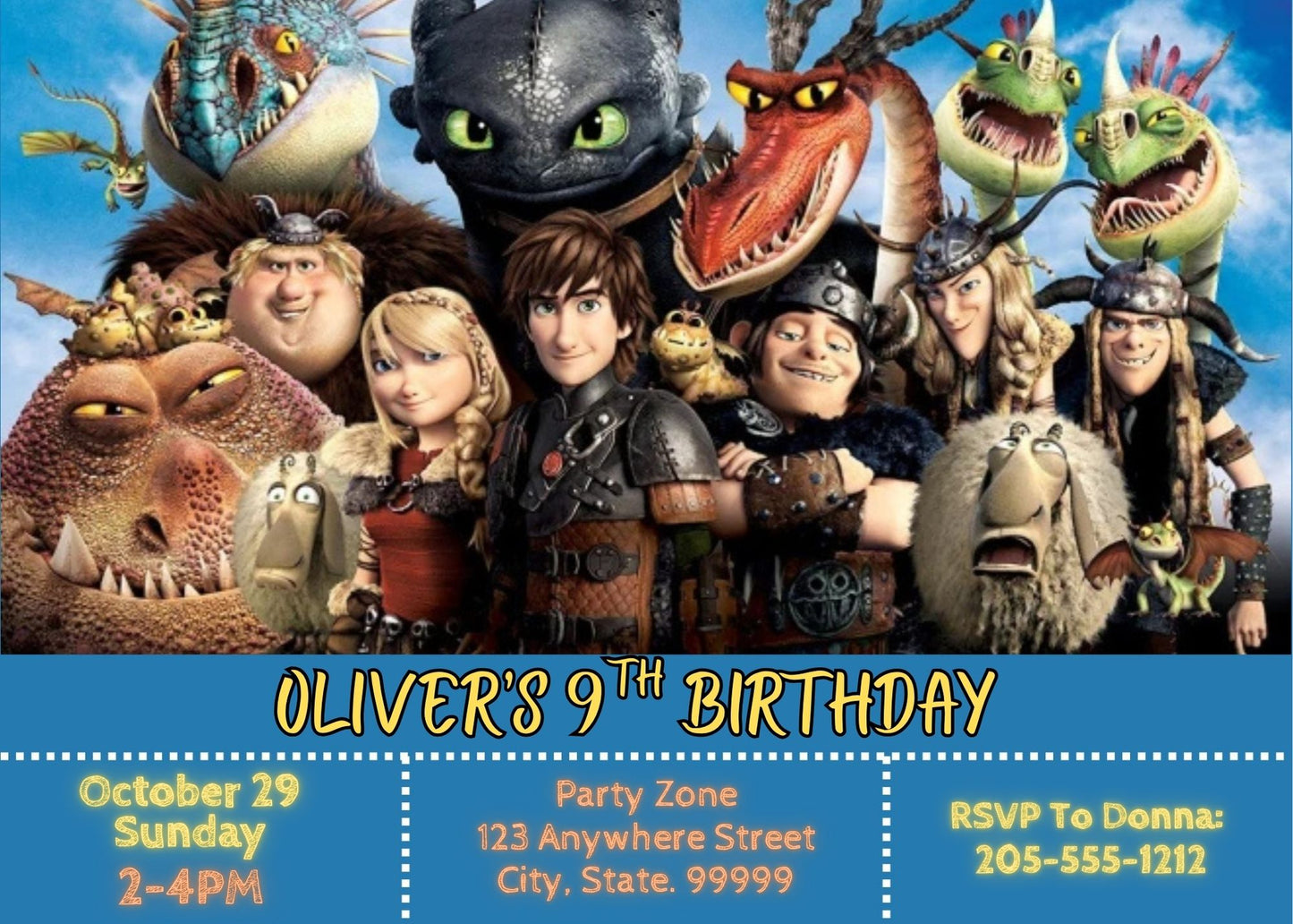 editable train your dragon invitation