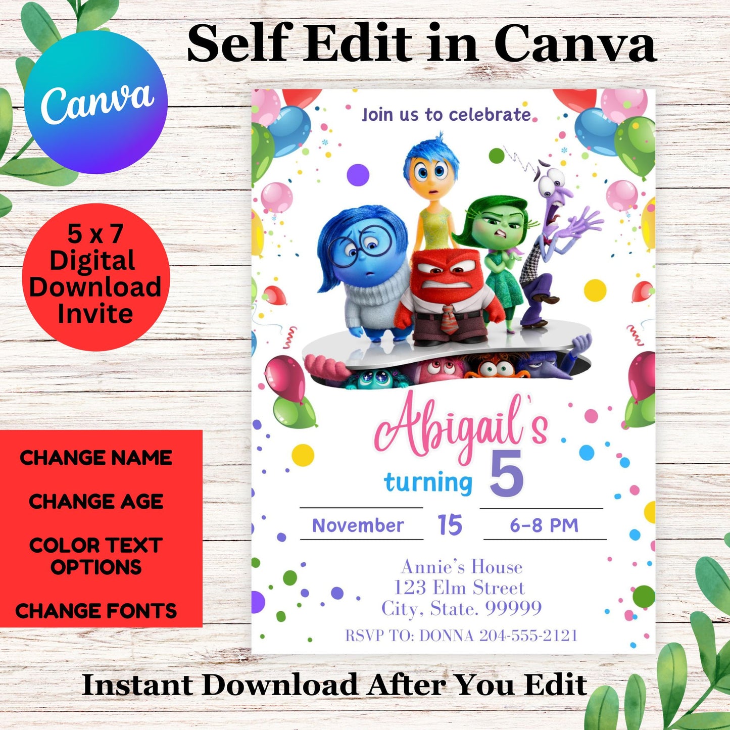 Inside Out Birthday Invitations- Inside Out Party -Inside Out Birthday Invite Template