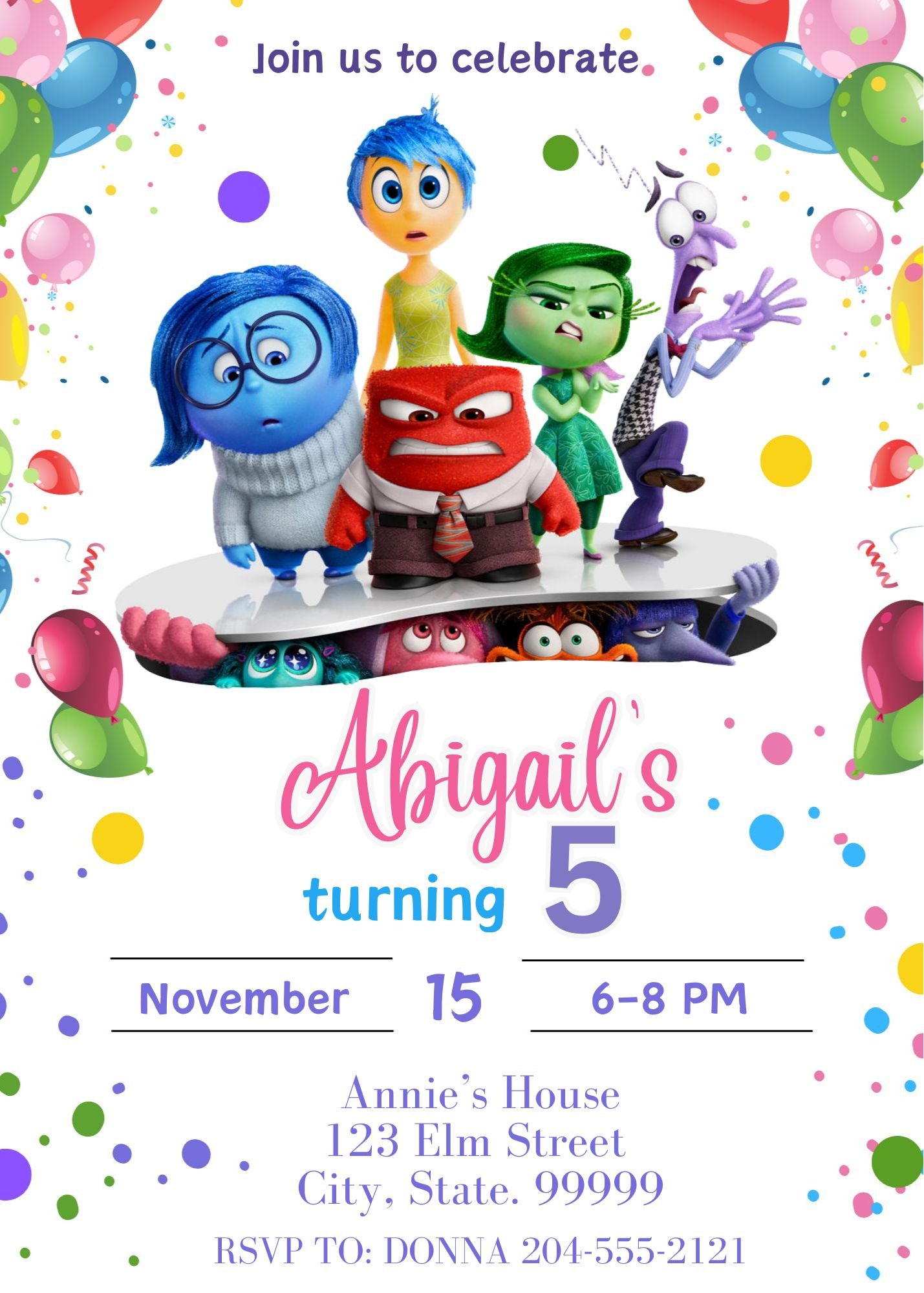 Invitaciones de cumpleaños de Inside Out - Fiesta de Inside Out - Imprimibles