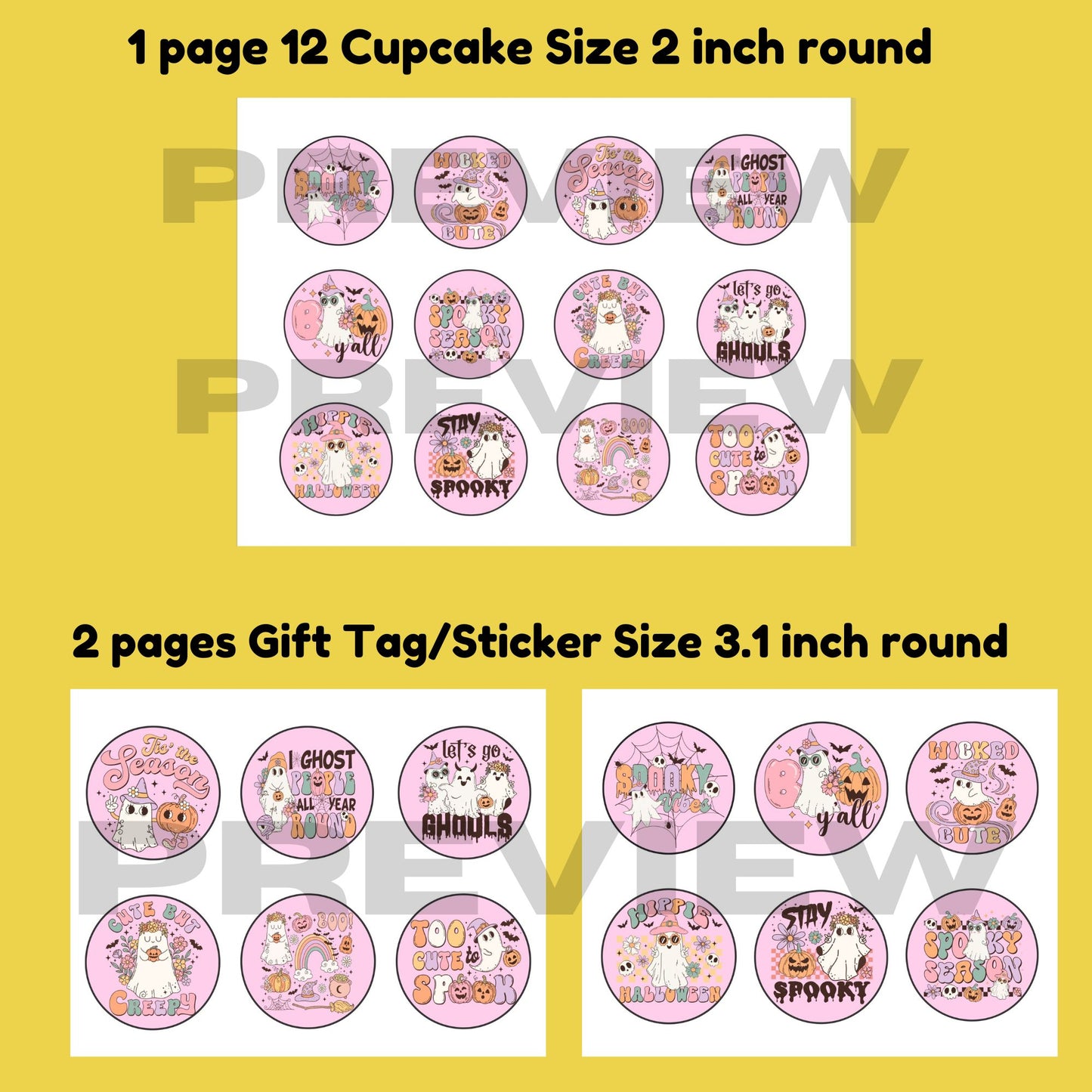 Cute Retro Halloween Cupcake Toppers | Instant Download Printable | Vintage Spooky Party Decor