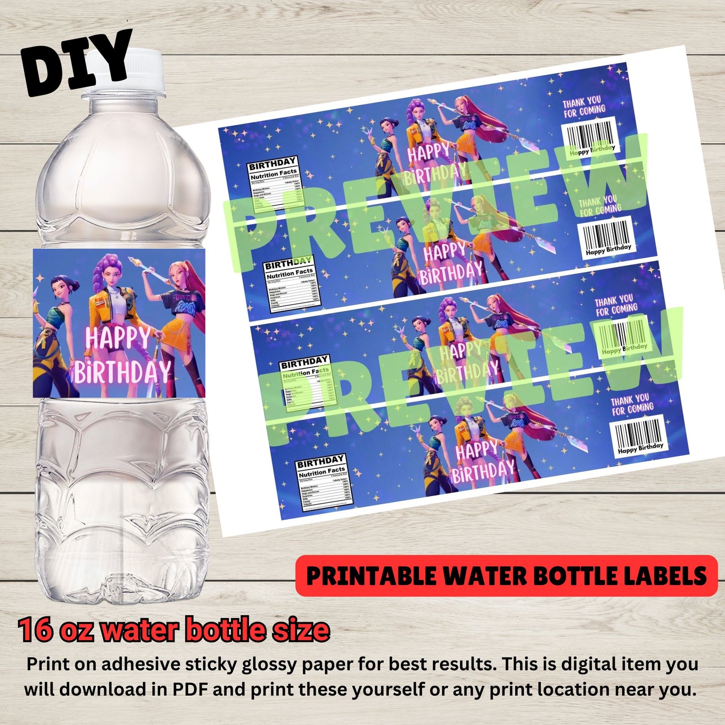 kpop demon hunters printable water bottle labels