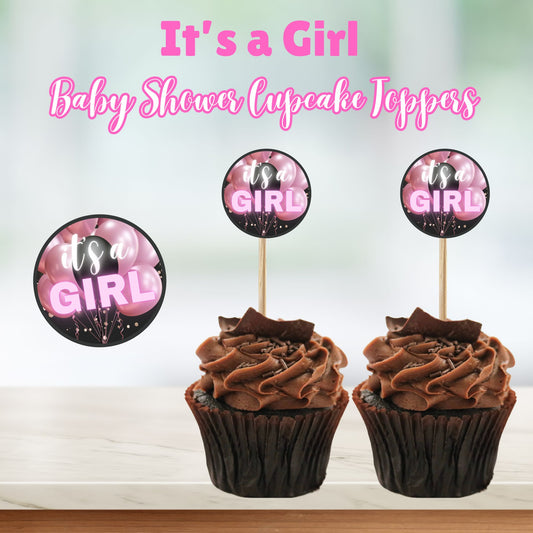It's a Girl Baby Shower Cupcake Toppers - Printable Pink It's a Girl Cupcake Toppers - Instant Download