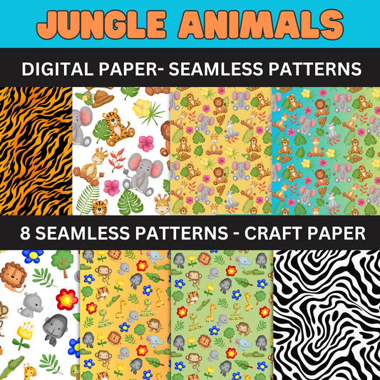 Safari Animals Seamless Pattern - Jungle Animals Craft Paper
