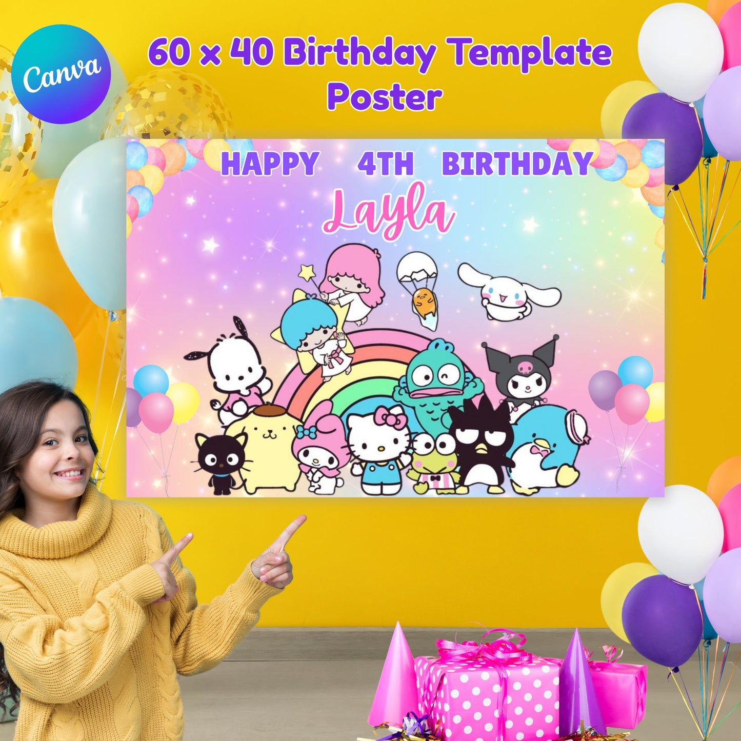 girls hello kitty and friends party background