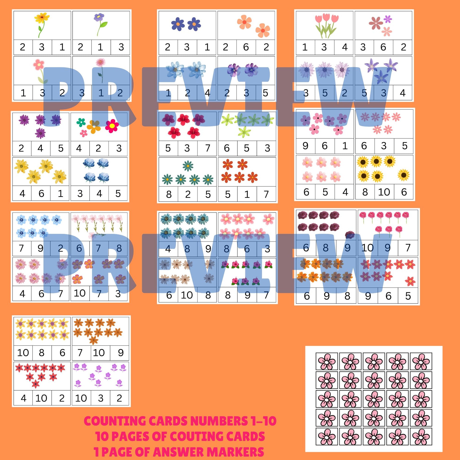 spring flower counting cards toddles