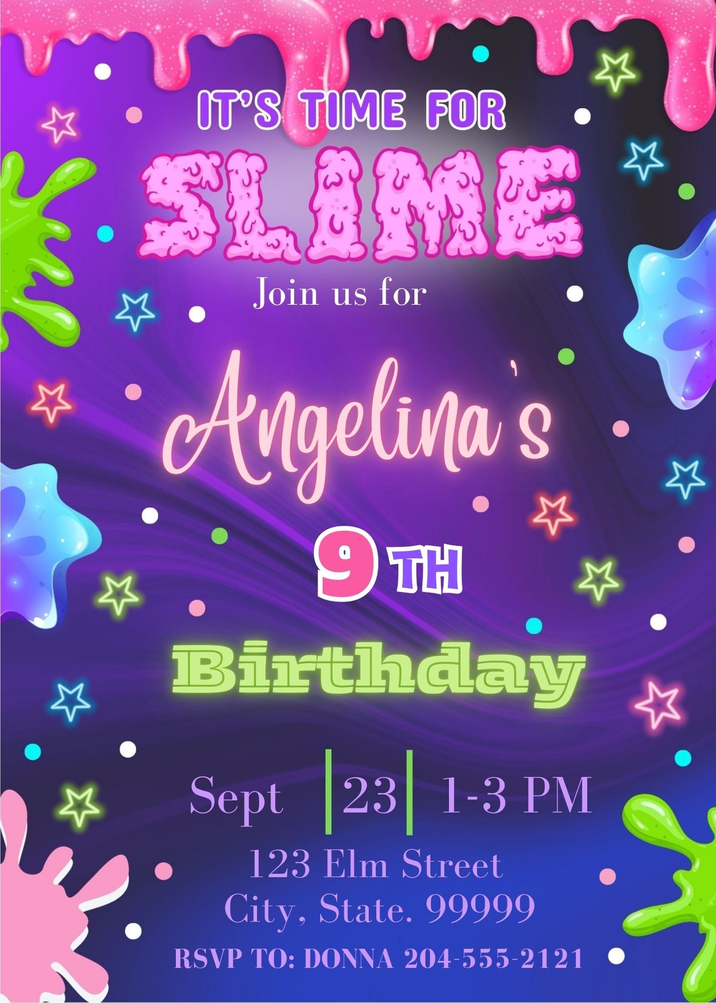 slime birthday invitation template