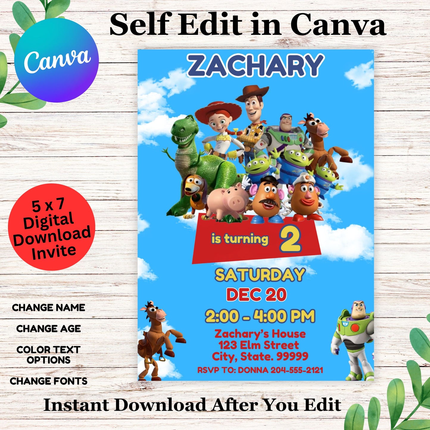 Toy Story Birthday Invitation Template - Printable Toy Story Invite Editable in Canva