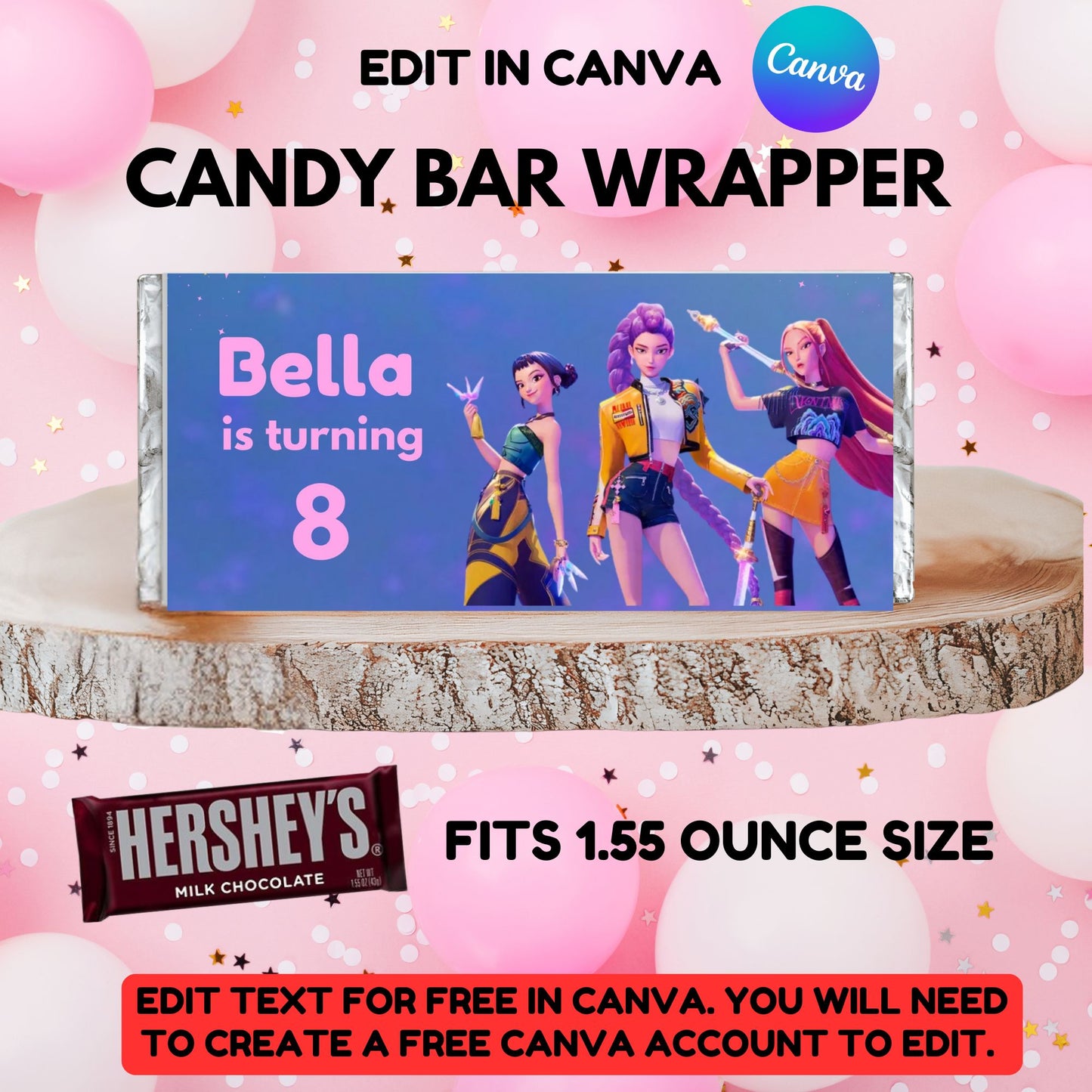 Kpop Demon Hunters Candy Bar Wrapper Template - Editable Kpop Demon Hunters Candy Bar Favor Labels in Canva