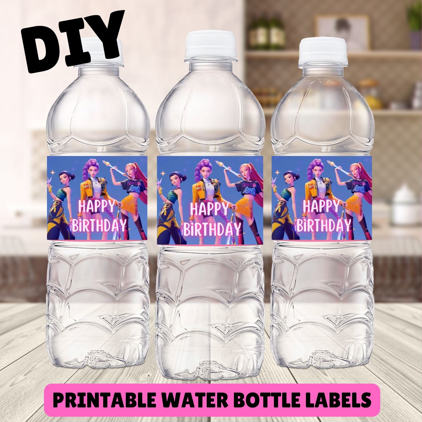 KPOP Demon Hunters Water Bottle Labels- Printable KPOP Demon Hunters Drink Labels