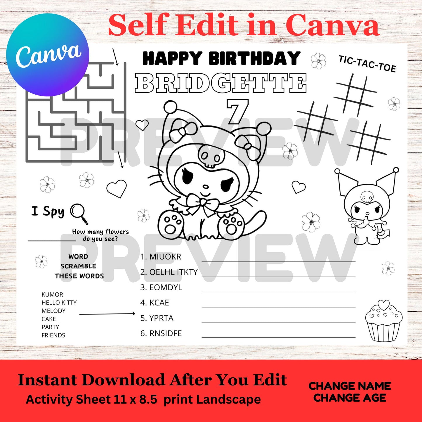 Kuromi Birthday Activity Sheet Template - Cute Kuromi Birthday Coloring Sheet
